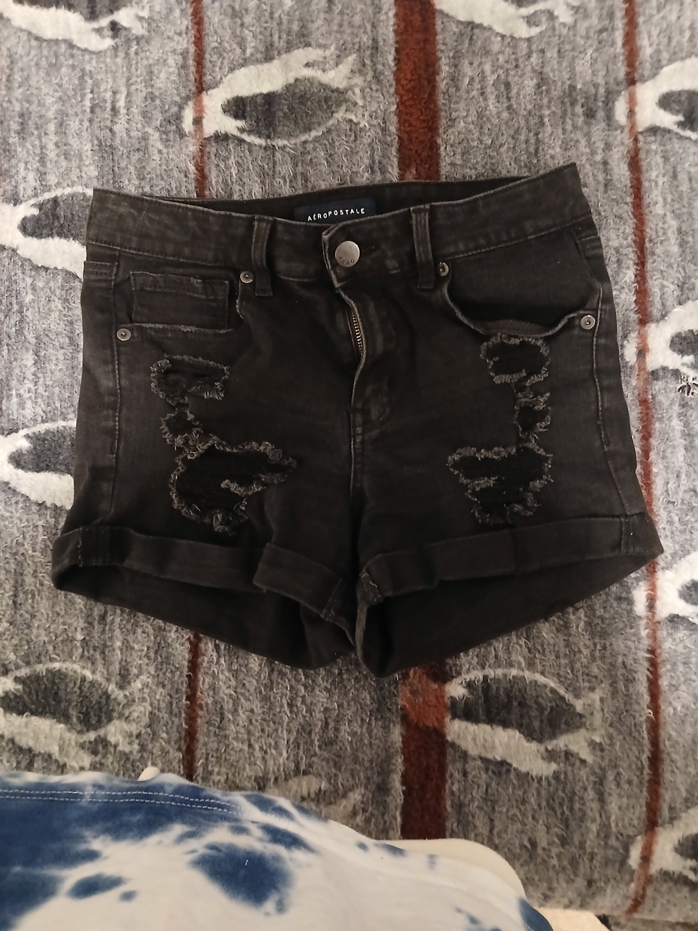 Aeropostale Black Distressed Rolled Hem Denim Shorts